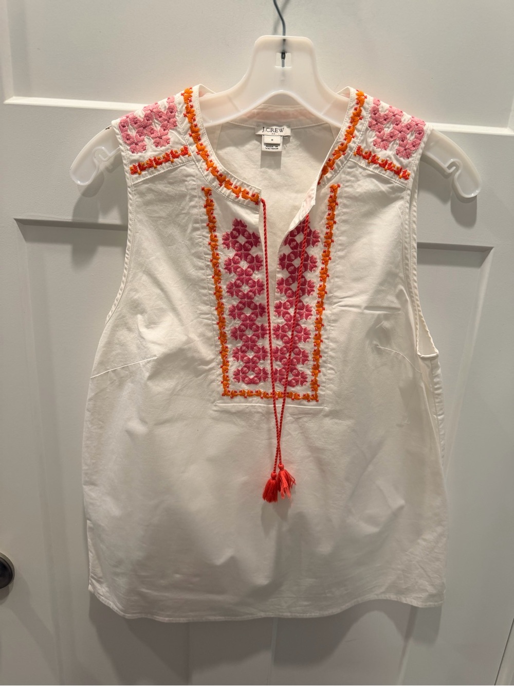 J.Crew Size 8 Embroidered Tassel Tie Cotton Blouse